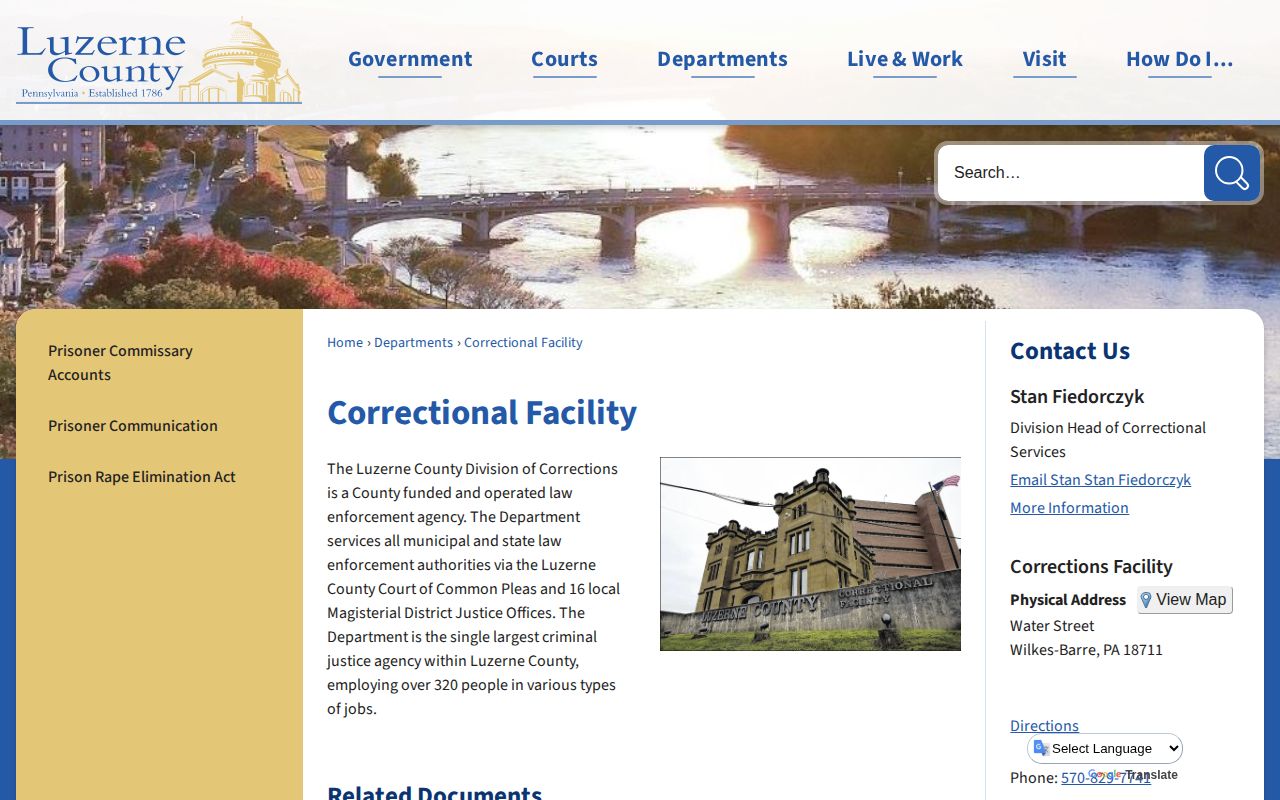Luzerne County Correctional Facility custody and booking-record route