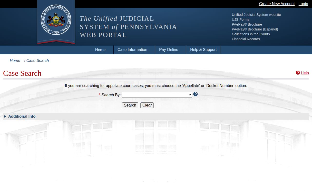 Luzerne County court-disposition record search page