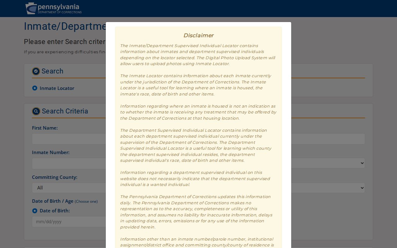 Luzerne County state-custody record locator interface