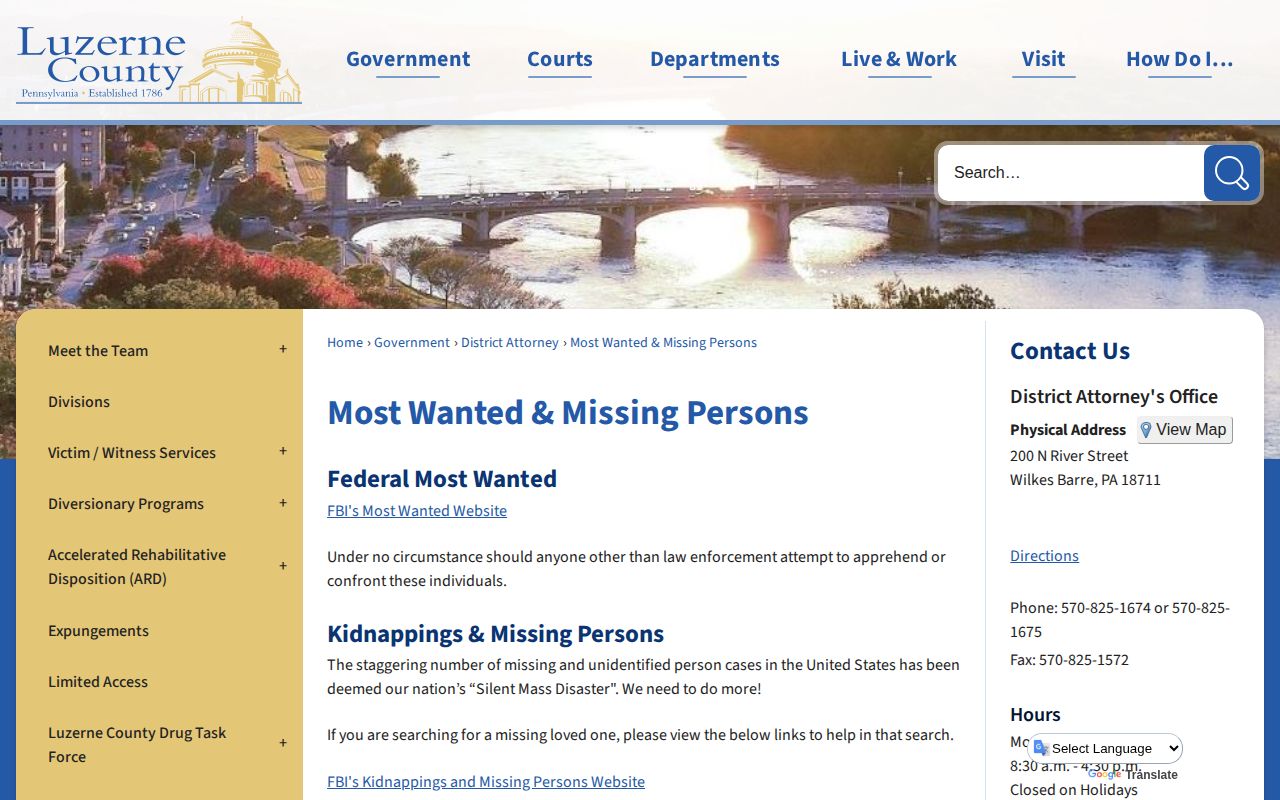 Luzerne County wanted fugitives official record route